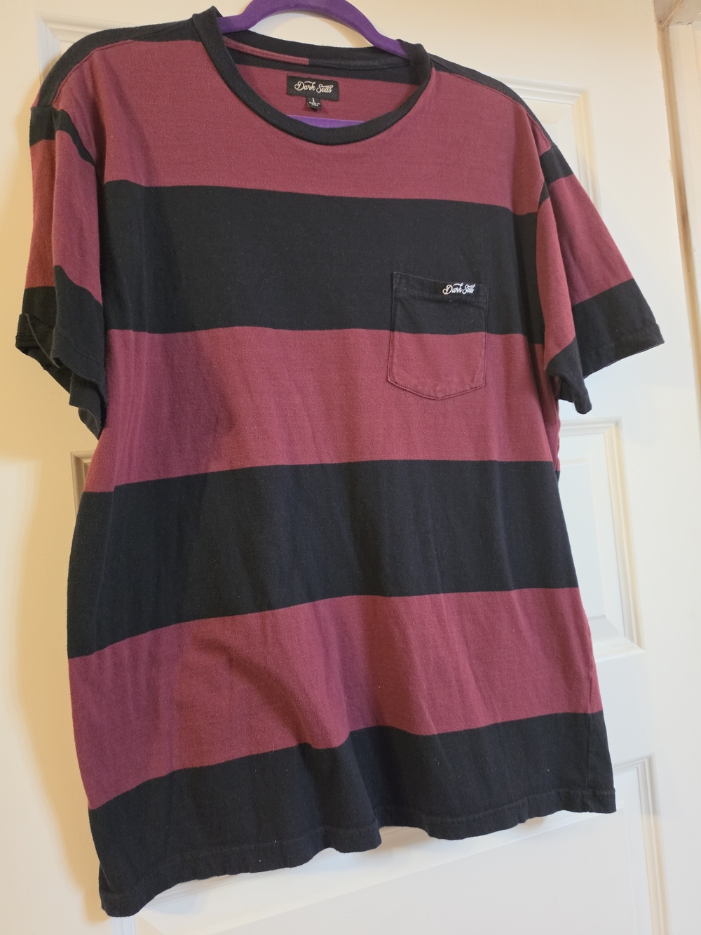 Dark Seas Men's Maroon & Black Striped Pocket Tee